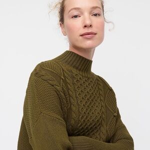 J. Crew Swingy Green Cable-knit Mockneck Sweater S
